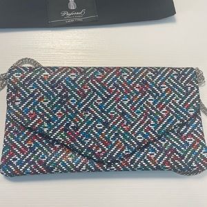 New in dust bag: Laudi Vidni Multicolored Comodo Envelope Clutch, Silver Chain